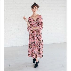 Poppy & Dot Garden Floral Wrap Midi Dress Pink